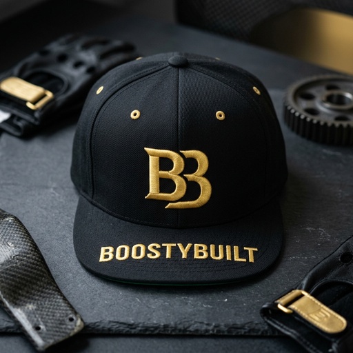 BoostyBuilt Structured Snapback Hat – Black/Gold